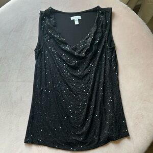 Charter Club Sparkly Sequin Black Tank Top Medium